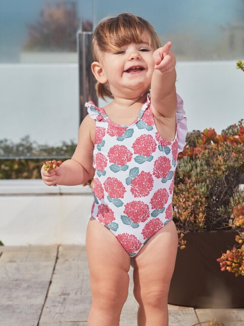 Bañador Estampado Hortensias Blanco