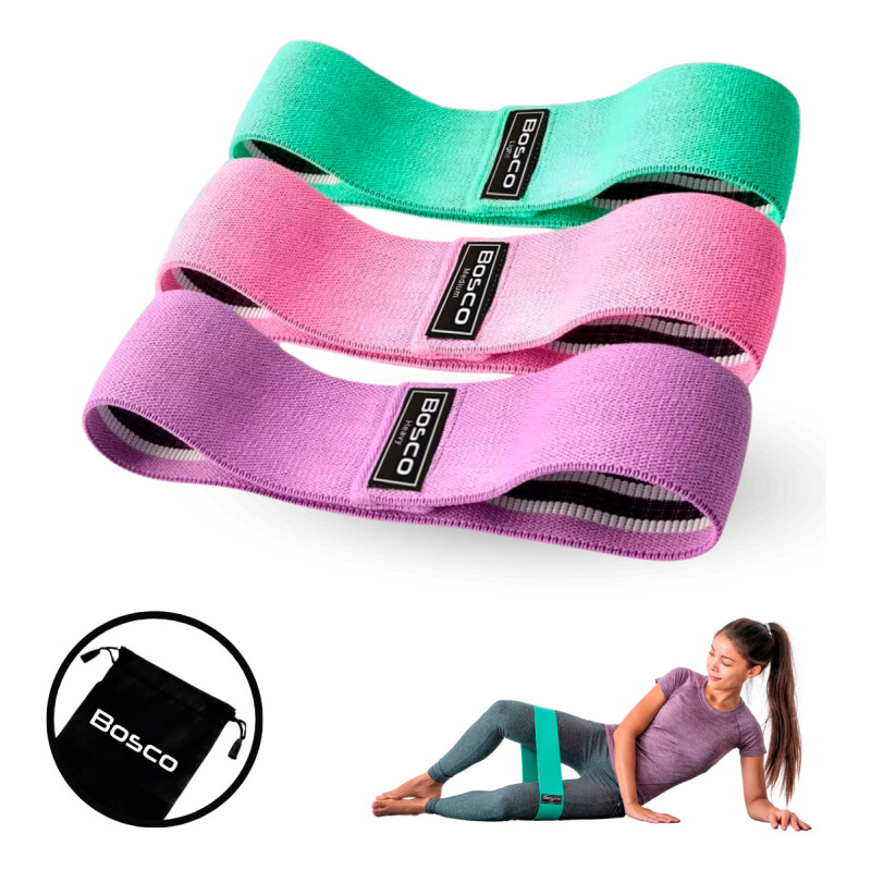 Set X3 Bandas Elasticas De Resistencia Bosco + Bolso Blanco