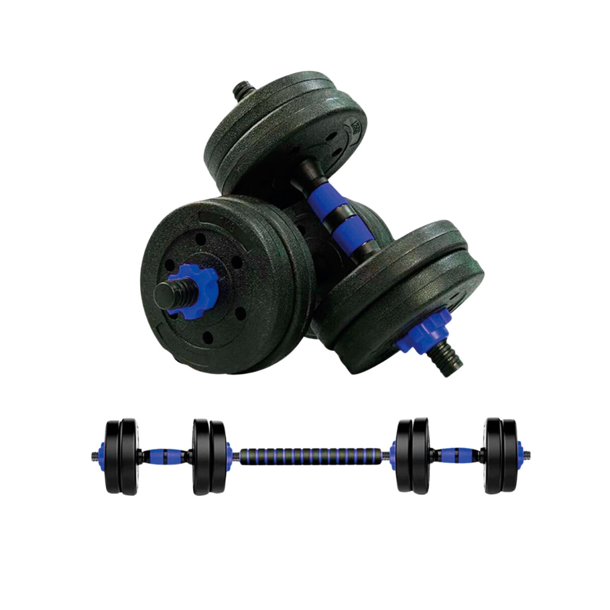 Set 2 Mancuernas Lumax + Barra 2 En 1 + 20kg Discos Pesas - Azul 