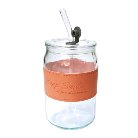 Vaso alto de vidrio agarre cuero sintético Vaso Alto De Vidrio Agarre Cuero Sintético