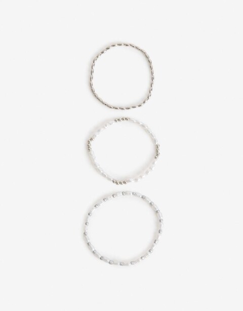 Pulseras Elásticas Sets Perlas Set Pulseras Perlas Y Metal - Plateado Rodio