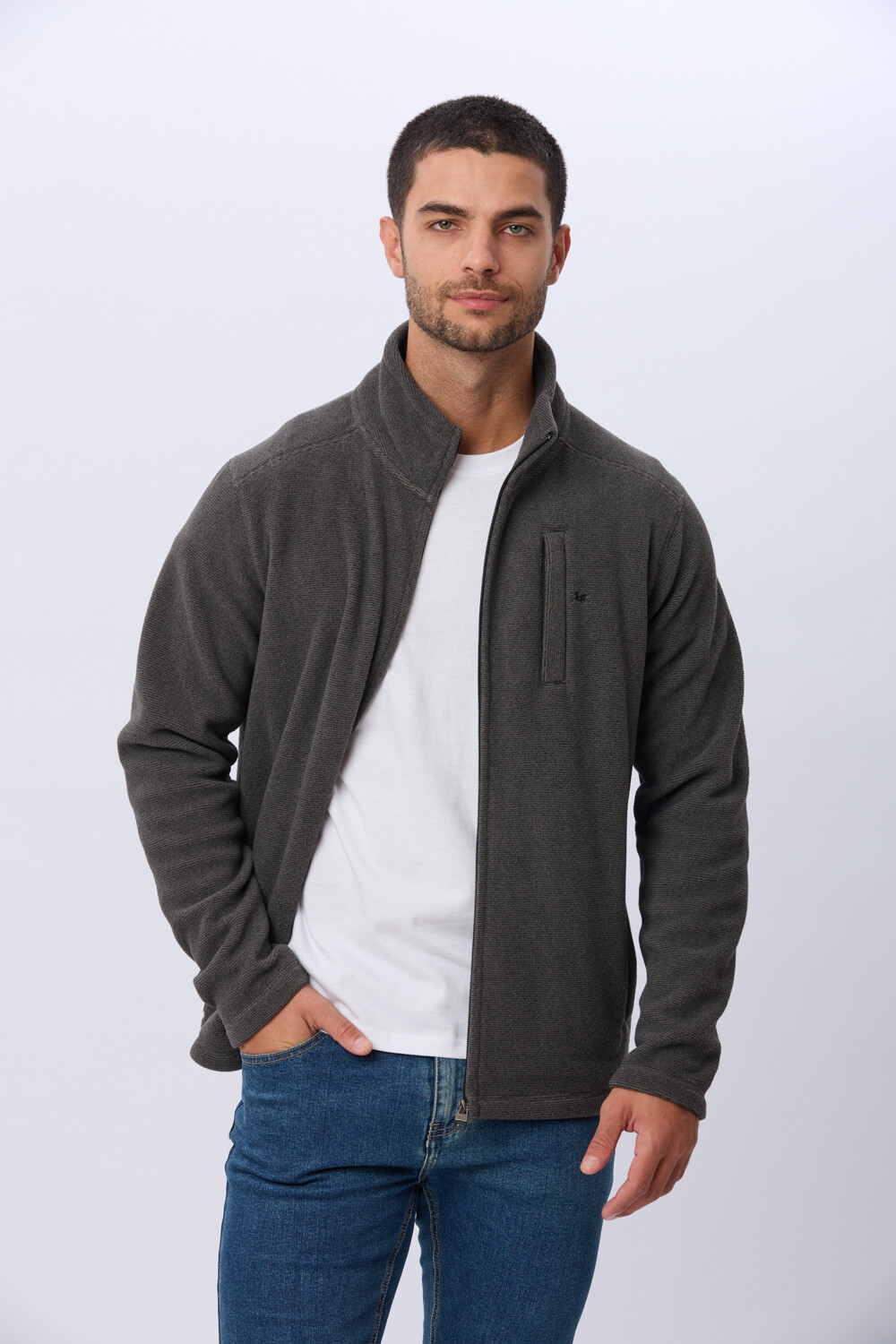 CAMPERA POLAR TEXTURADO LIVIANA Gris