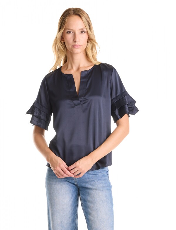 Blusa Saten Volados AZUL