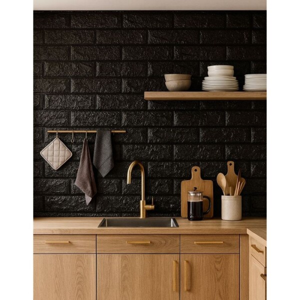 REVESTIMIENTO AUTO ADHESIVO 3D 70 X 77 CM X 3 MM - LADRILLO NEGRO REVESTIMIENTO AUTO ADHESIVO 3D 70 X 77 CM X 3 MM - LADRILLO NEGRO