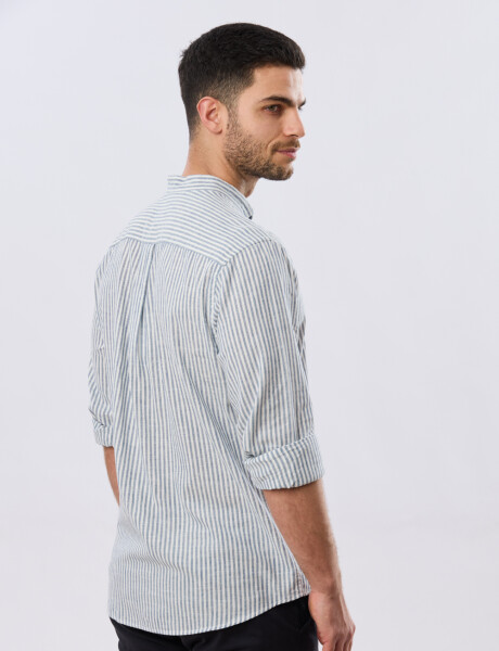 CAMISA RAYADA DE LINO CUELLO MAO Denim