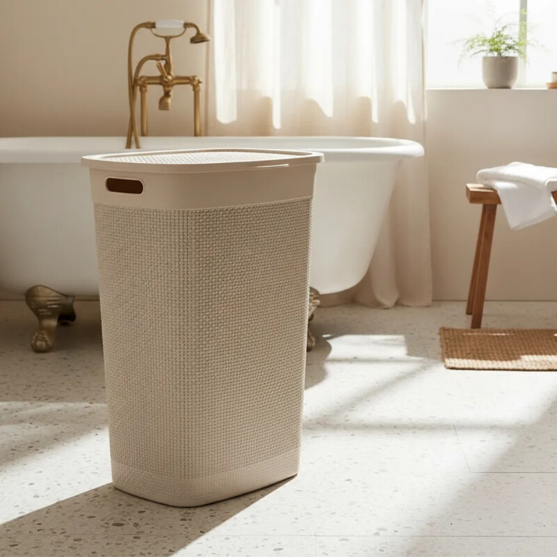 Cesto para ropa simil ratán con tapa 55 lts ARENA