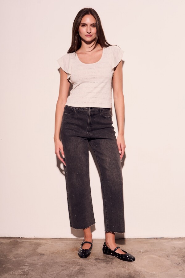 Top Texturado Manga Volado Gris Melange
