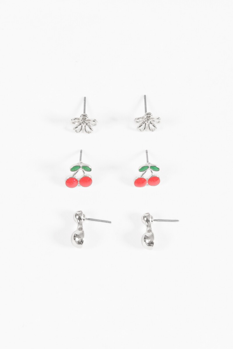 Set de caravanas cherry flor plateado