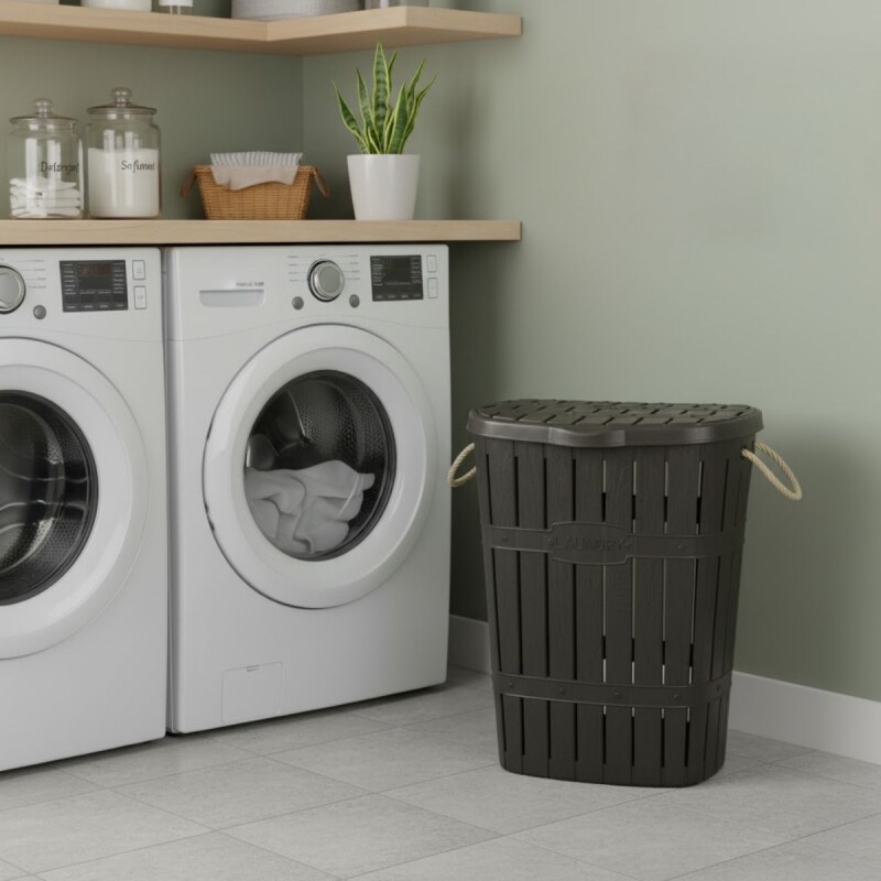 Cesto para ropa con asas de cuerda baño MARRON