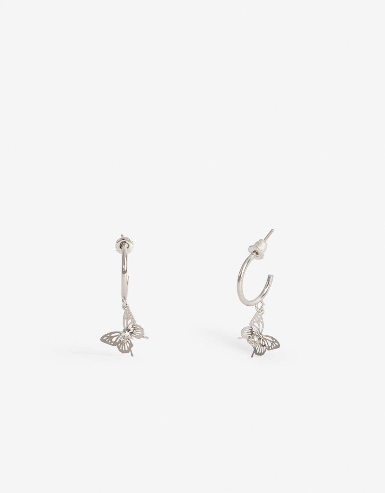 Aros Argollas Metal Aros Argolla Metal Mariposa - Plateado Rodio