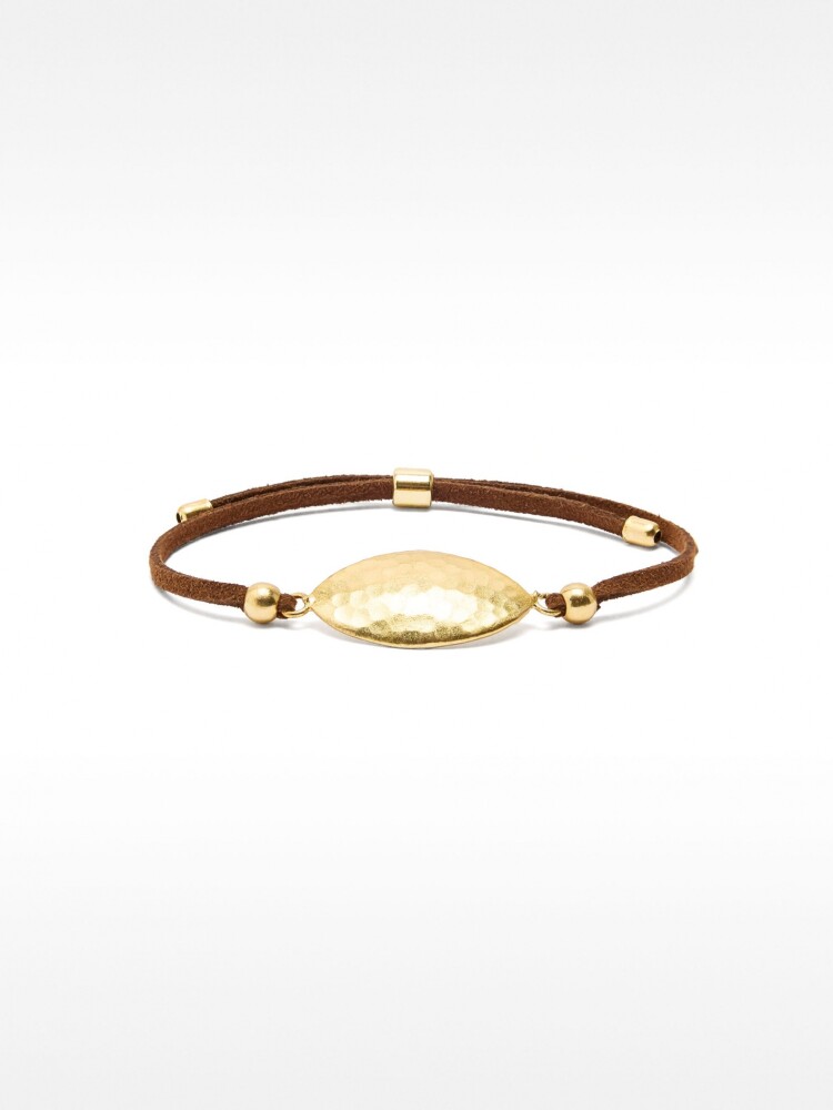 Pulsera De Piel Con Detalle Ovalado dorado