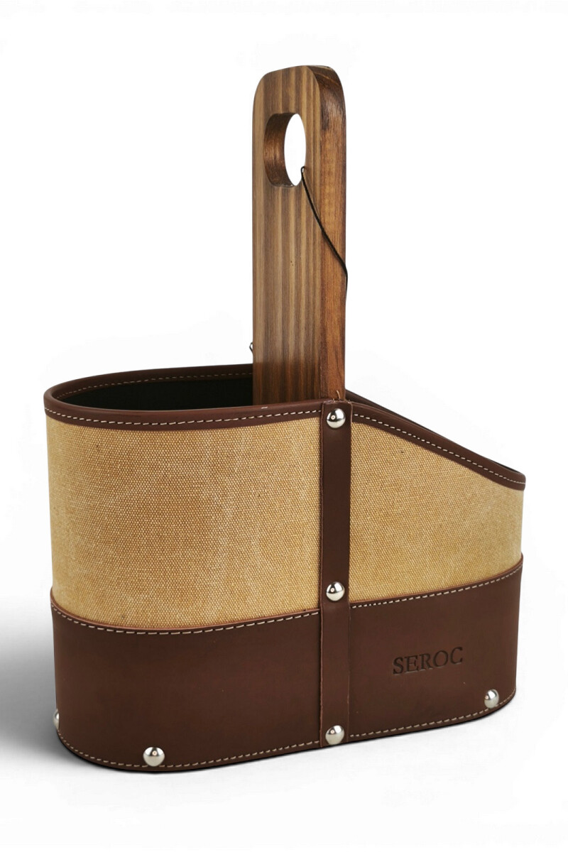 Porta termo y mate en madera y lona Beige