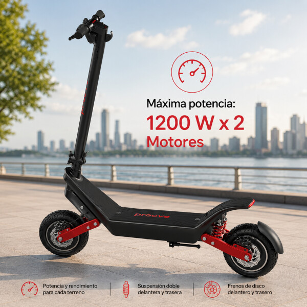 Monopatín Proove Dual Sport Led Autonomía 80km 48v MONOPATIN PROOVE DUAL SPORT-SE BLACK/RED