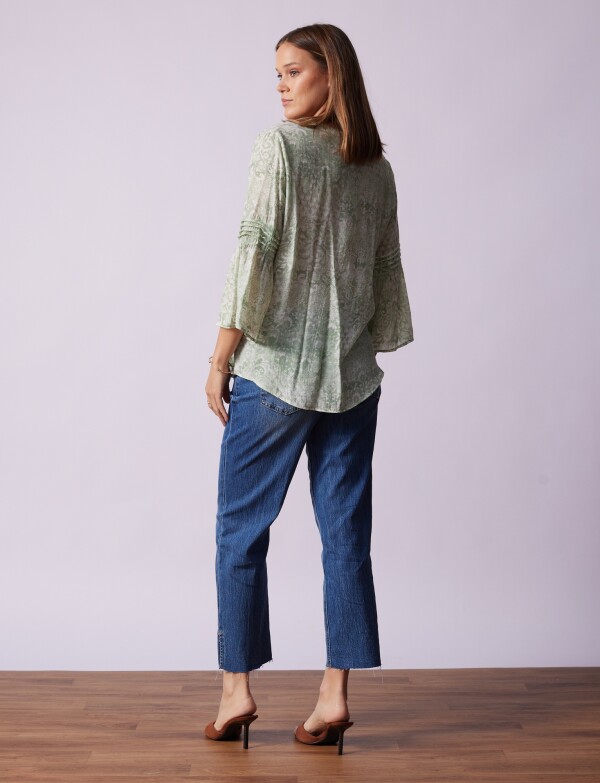 Blusa Gasa Flores VERDE