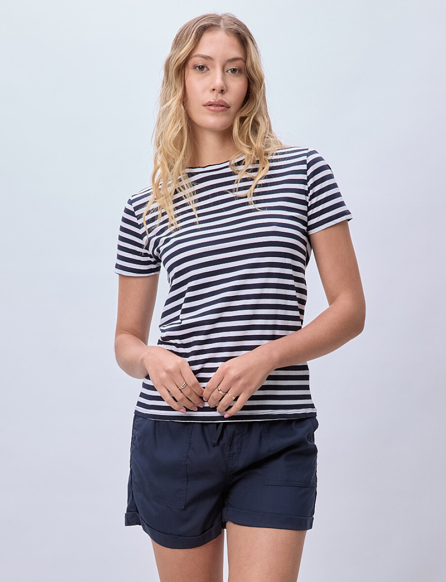 Remera Pima Cotton - Blanco/azul 