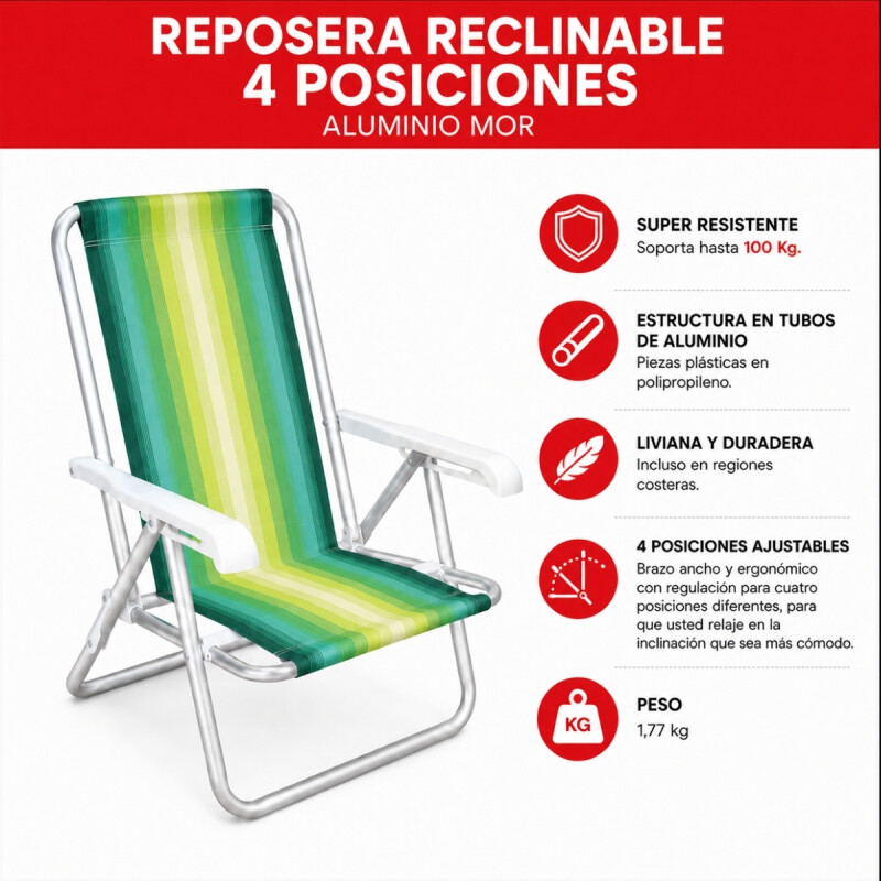 Set x2 Silla reclinable 4 posiciones aluminio VERDE