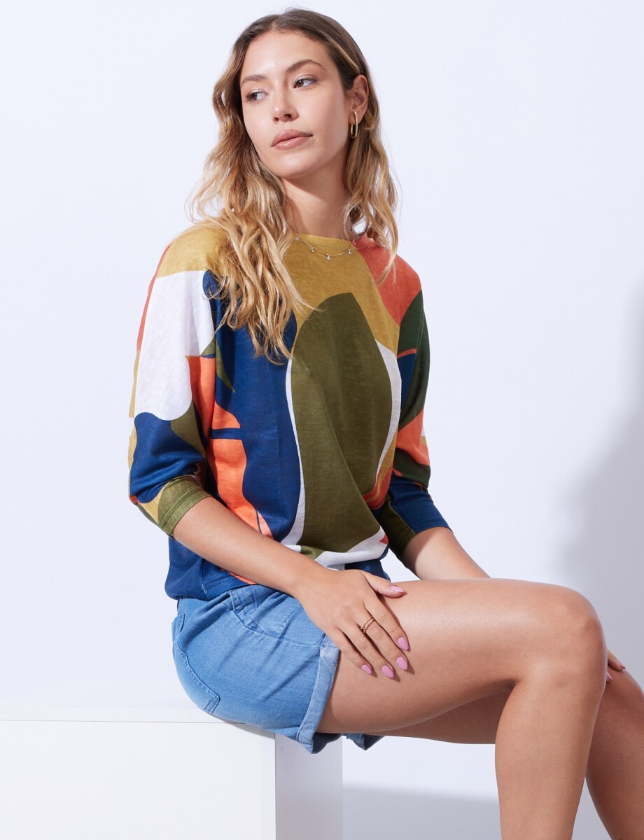 Blusa Tejida Print - Multi/verde 