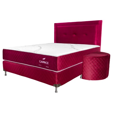 Juego Completo Sommier Parana Caprice 160X200 (Base + Colchón + Cabecera + Puff) Bordo