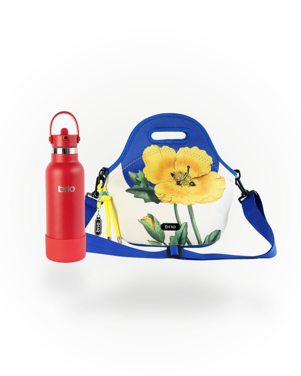 Set de lunchera Big de neopreno con correa ajustable y botella de acero inoxidable 500ml brio - set fiore/rojo 