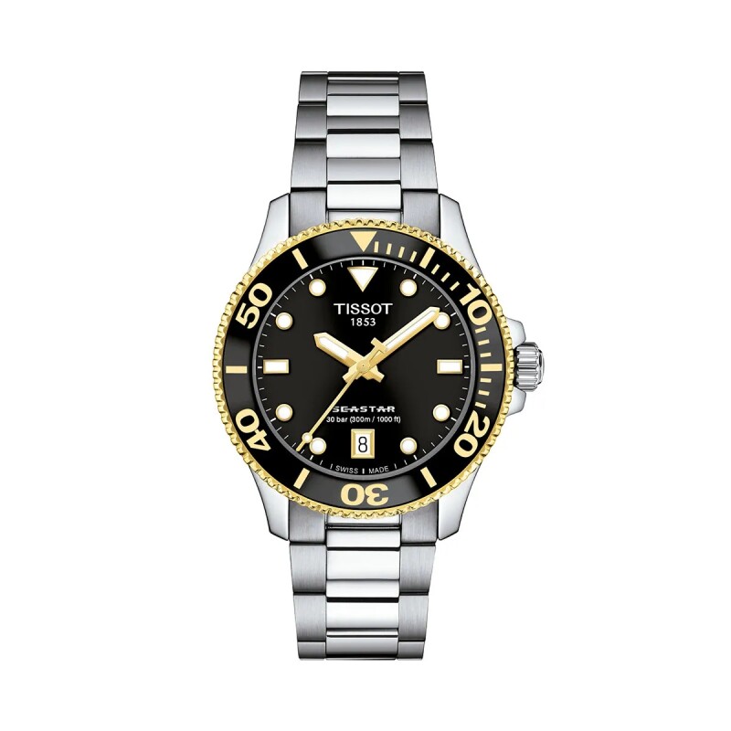 Reloj Tissot Seastar T1202101105100 para dama con correa de acero Negro