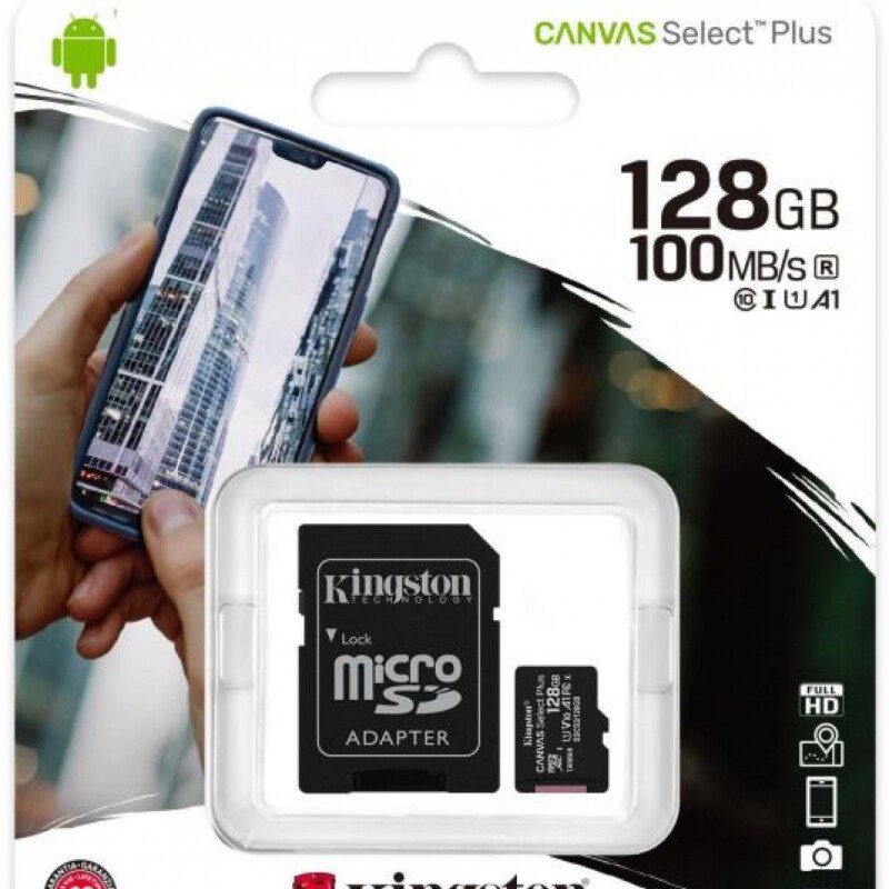 Tarjeta de Memoria MicroSD Clase 10 Canvas Select Plus con Adaptador SD de 128GB Kingston Tarjeta de Memoria MicroSD Clase 10 Canvas Select Plus con Adaptador SD de 128GB Kingston