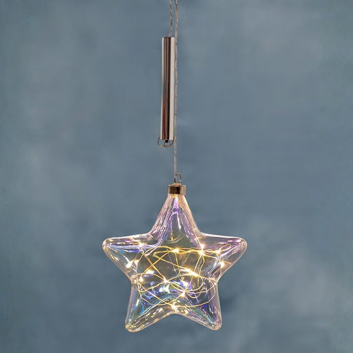 Estrella con luz led 15cm tornasolada a pila 