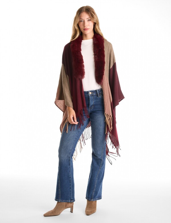 Ruana Faux Fur BORDEAUX/MULTI