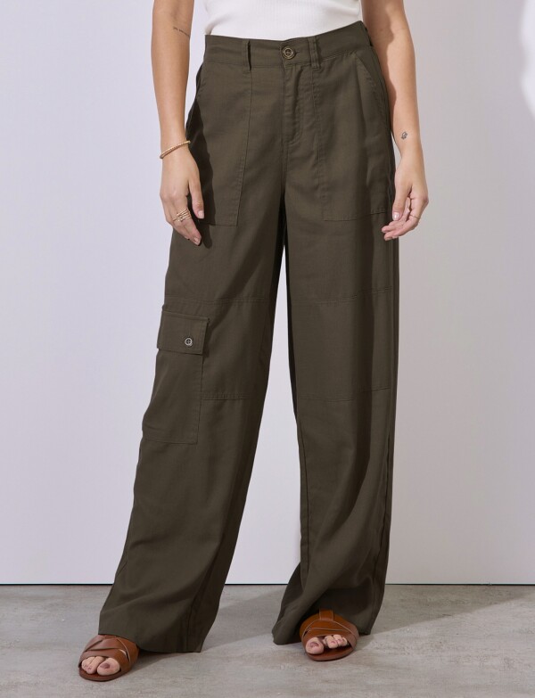 Pantalon Lino Cargo OLIVA