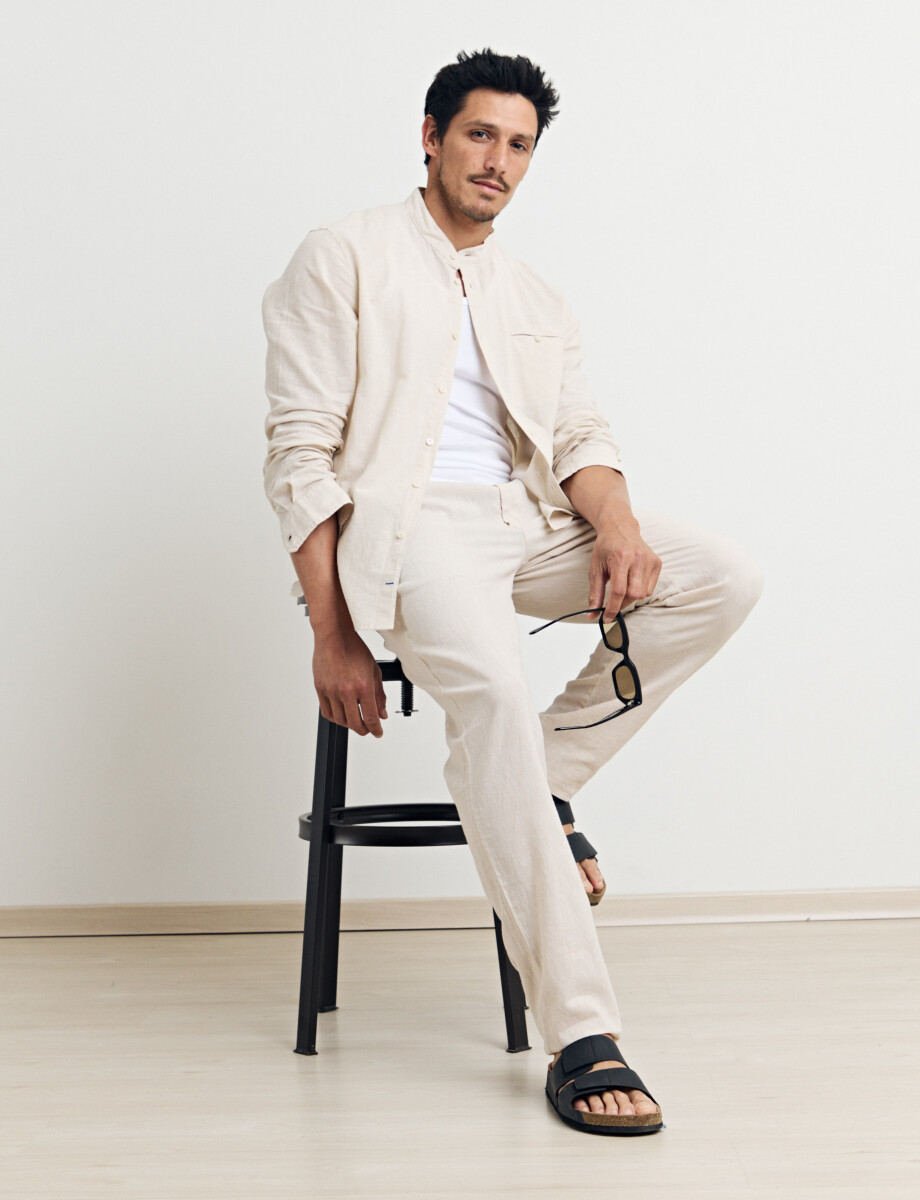 CAMISA HARRINGTON LABEL LINO - Beige 