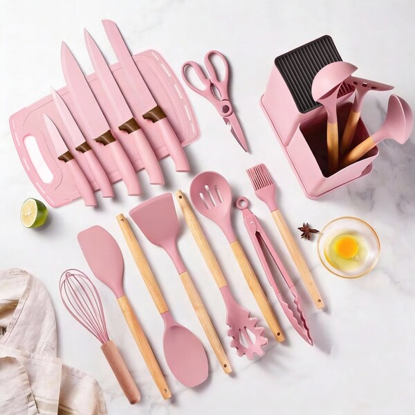 Set de 19 Utensilios para Cocina Silicona Antiadherente IMBACK Rosa Set de 19 Utensilios para Cocina Silicona Antiadherente IMBACK Rosa