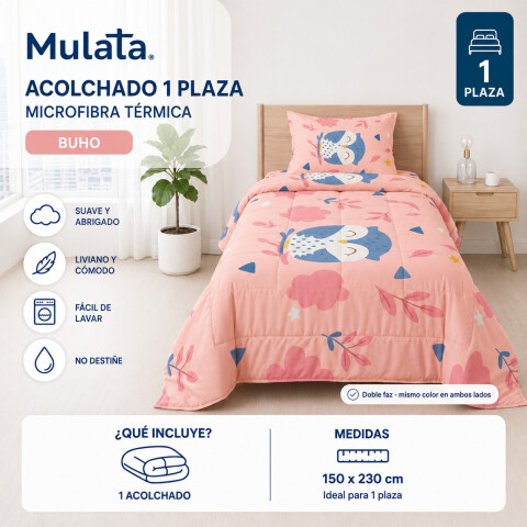 Acolchado 1 Plaza Doble Faz Microfibra Térmico 150 x 230cm - Búho Acolchado 1 Plaza Doble Faz Microfibra Térmico 150 x 230cm - Búho