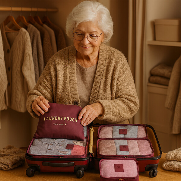 Organizador De Valija Set Viaje Estuche 6 Piezas Necessaire Color Bordo