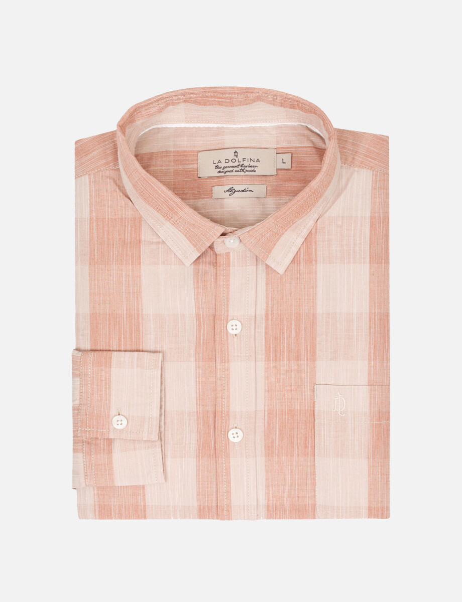 Camisa m/l cuadros beige