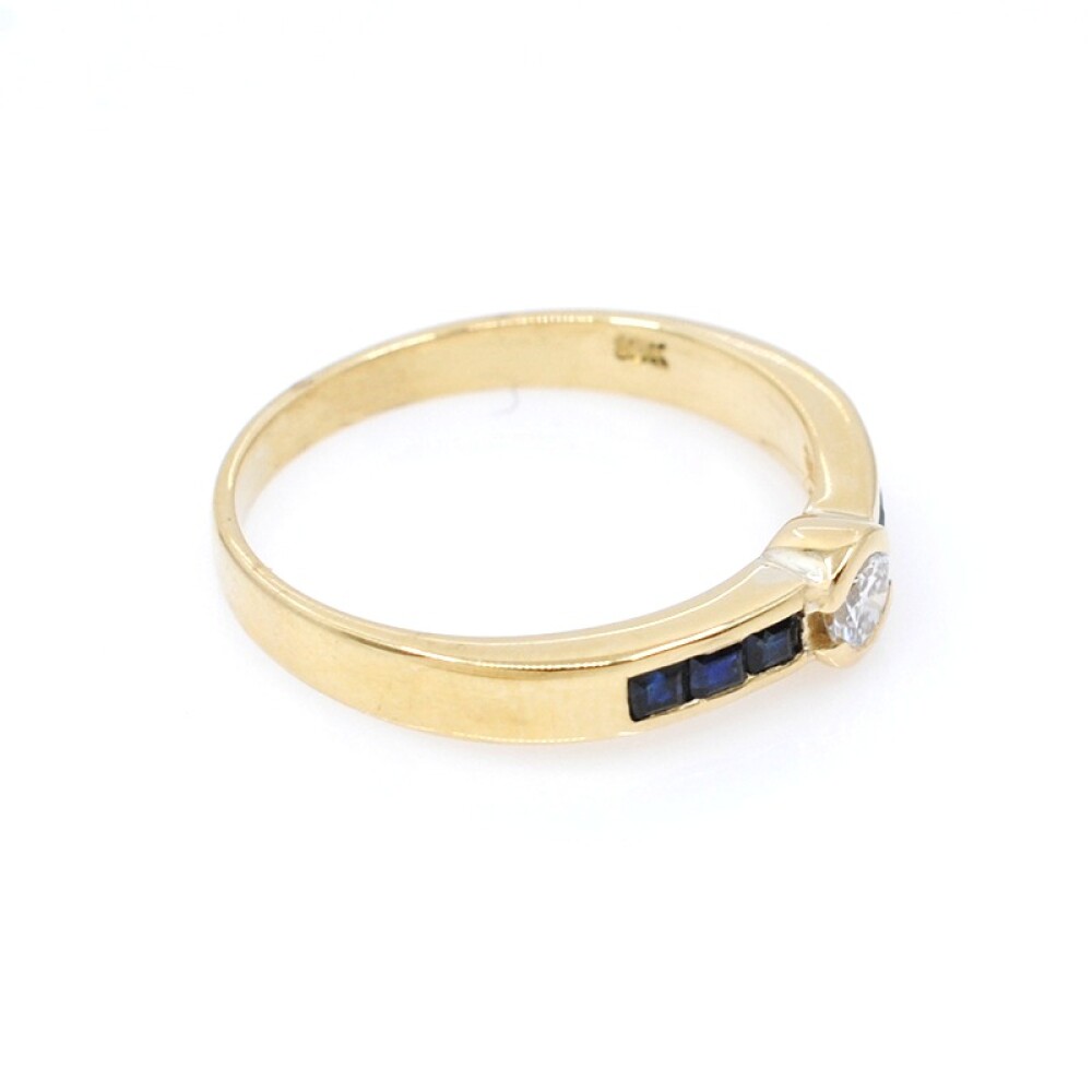 Anillo en oro 18k, brillante y zafiros carré Anillo en oro 18k, brillante y zafiros carré