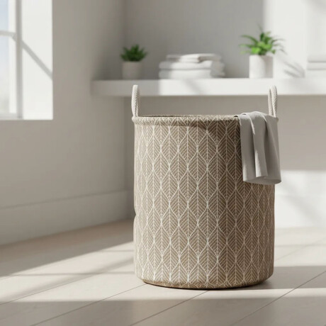 Cesto Canasto Redondo para Ropa Lavandería Beige