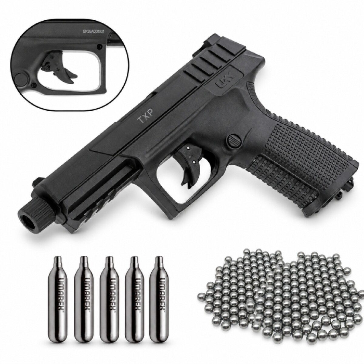 Pistola Co2 Umarex TXP 4,5 Mm + 500 Balines + 5 Garrafas Co2 
