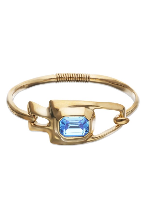 PULSERA SEMIRIGIDA DE ALEACIÓN DE METALES BAÑADA EN ORO 18K CON CRISTAL FACETADO AZUL Pulsera