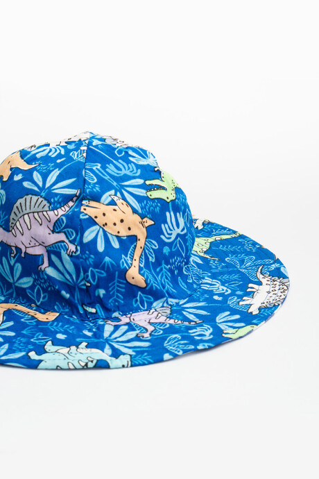 Sombrero tipo capelina con cordones ajustables Azul estampado con dinosaurios