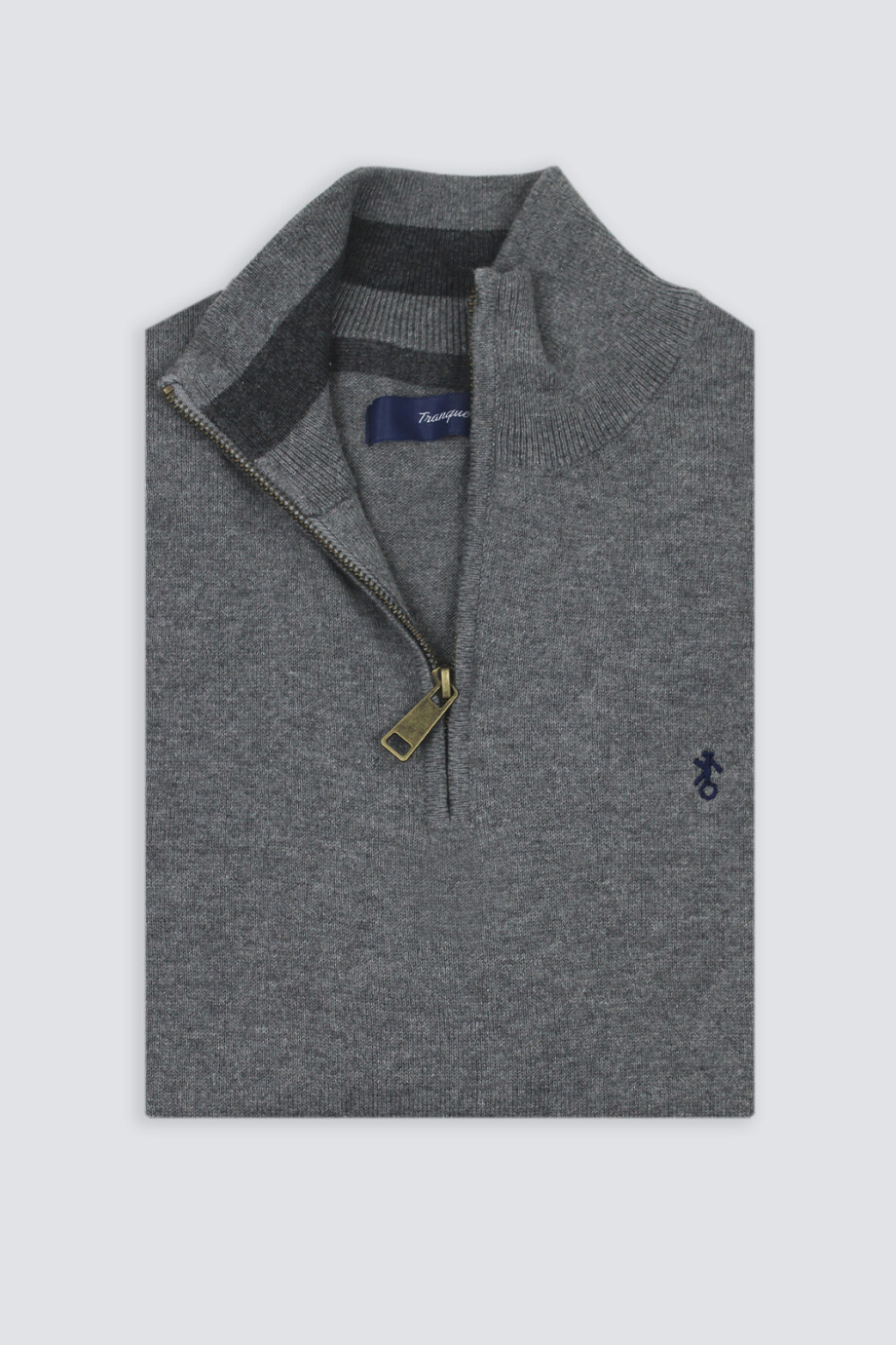 Sweater Medio Cierre con Coderas Gris
