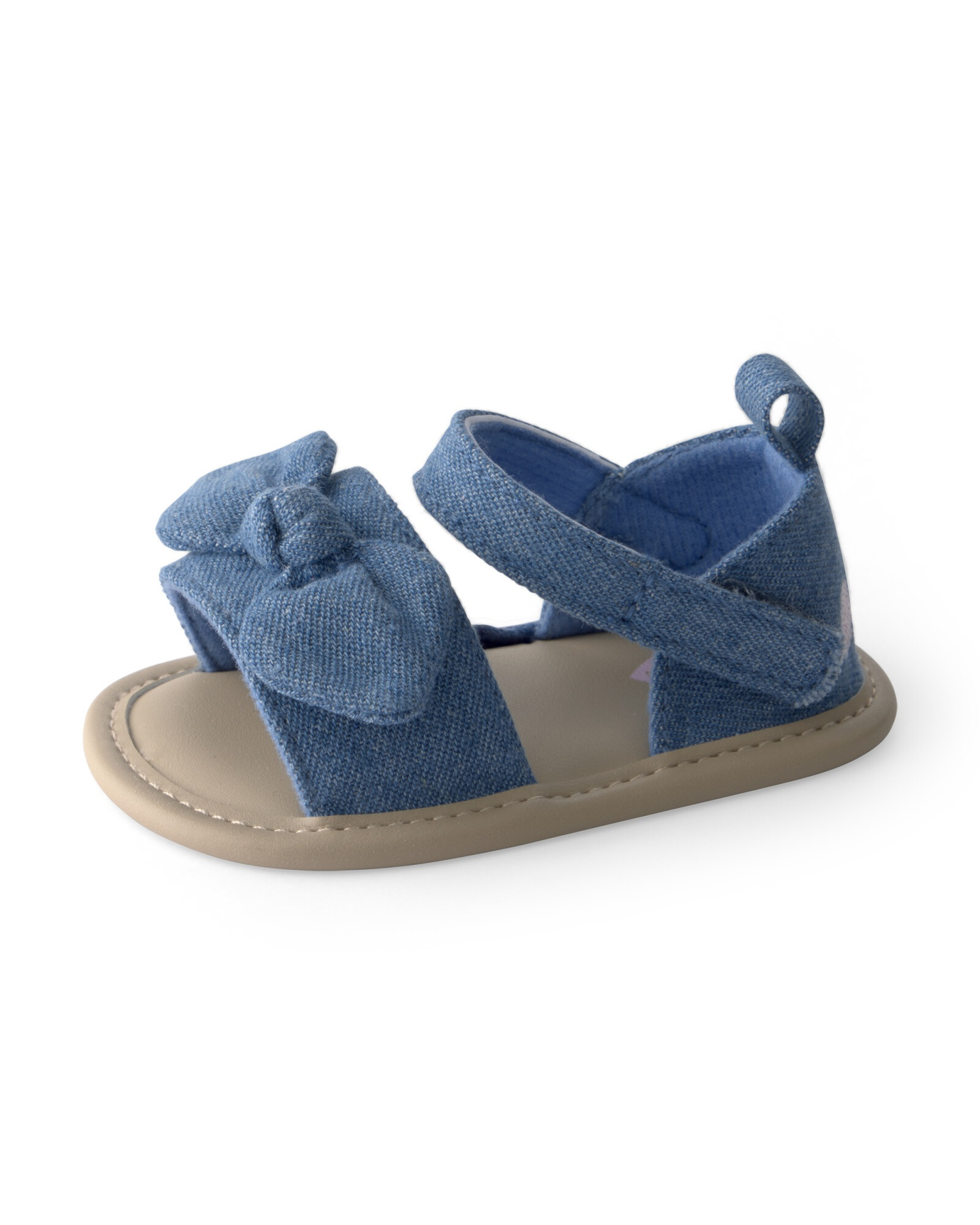 Sandalias azules con velcro y moño Sin color