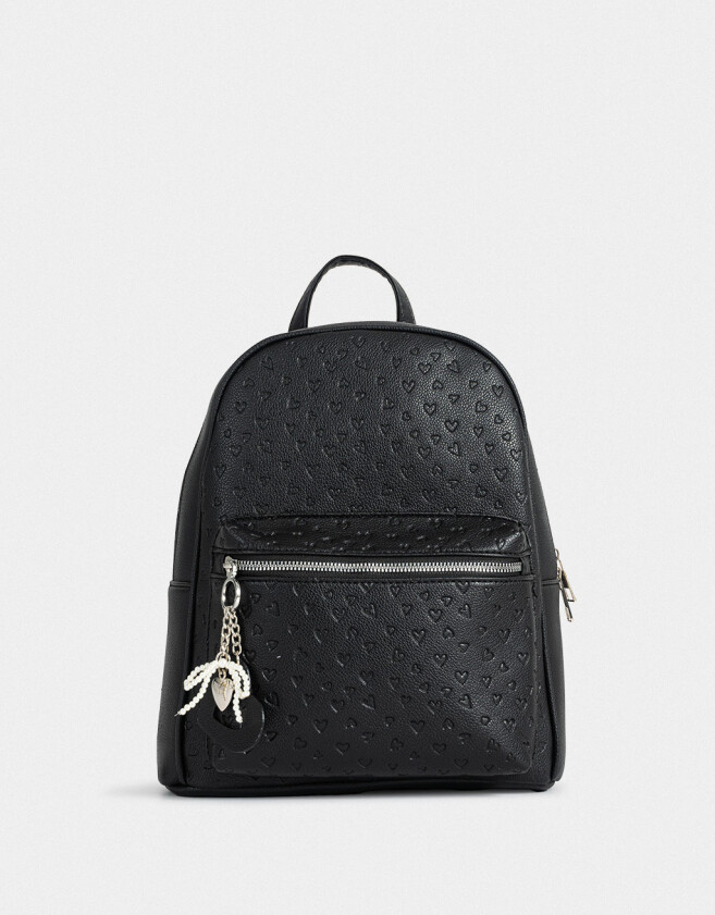 Mochilas Urbanas Tendencia Mochila De Cuerina Con Corazones Y Charms - Negro