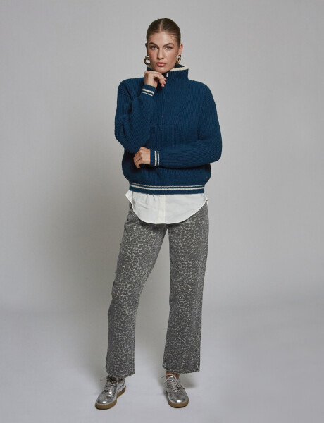 Sweater cuello cierre petroleo