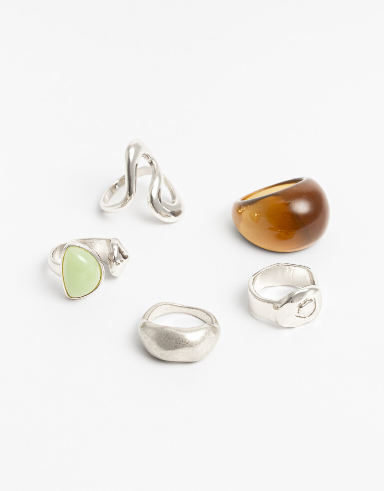 Sets Anillos Color Set 5 Anillos Mix Materiales - Plateado Niquel