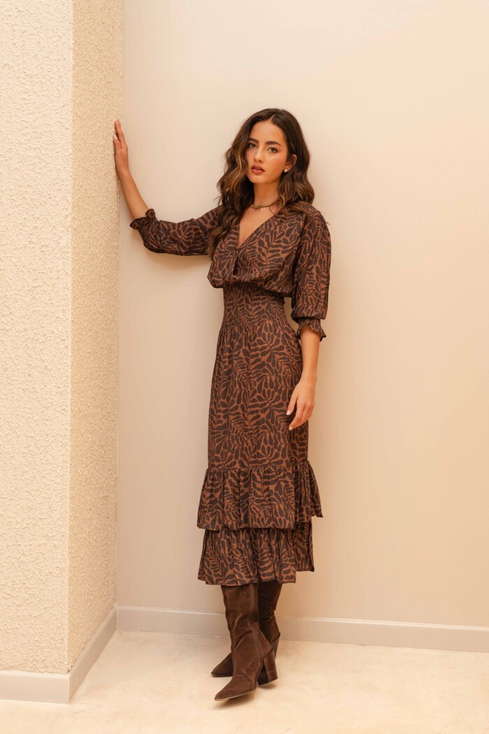 VESTIDO VALENTINA MAXI COCOA BOTANICAL GAZE VESTIDO VALENTINA MAXI COCOA BOTANICAL GAZE