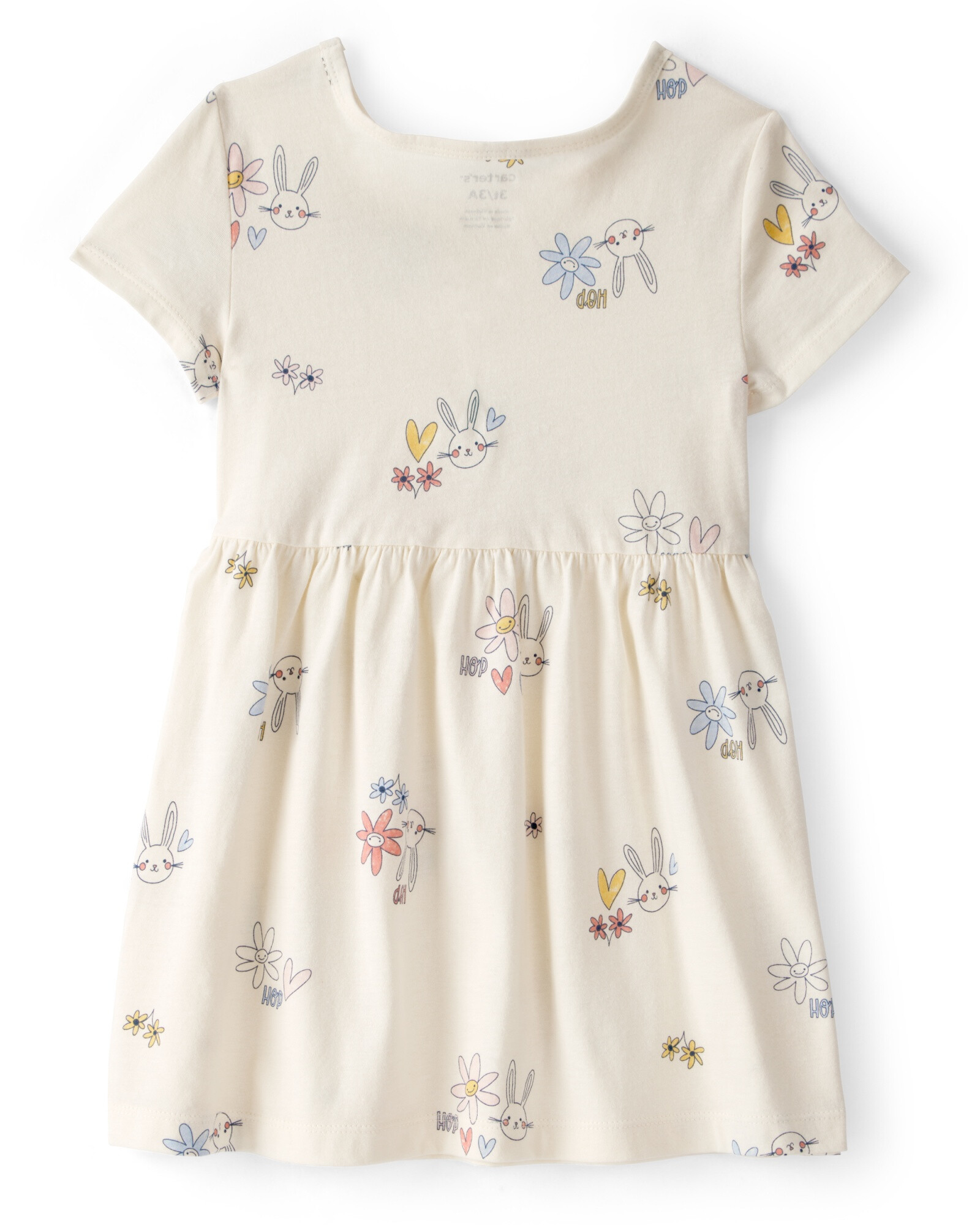 Vestido de algodón, manga corta, crema, diseño conejo de Pascua Sin color
