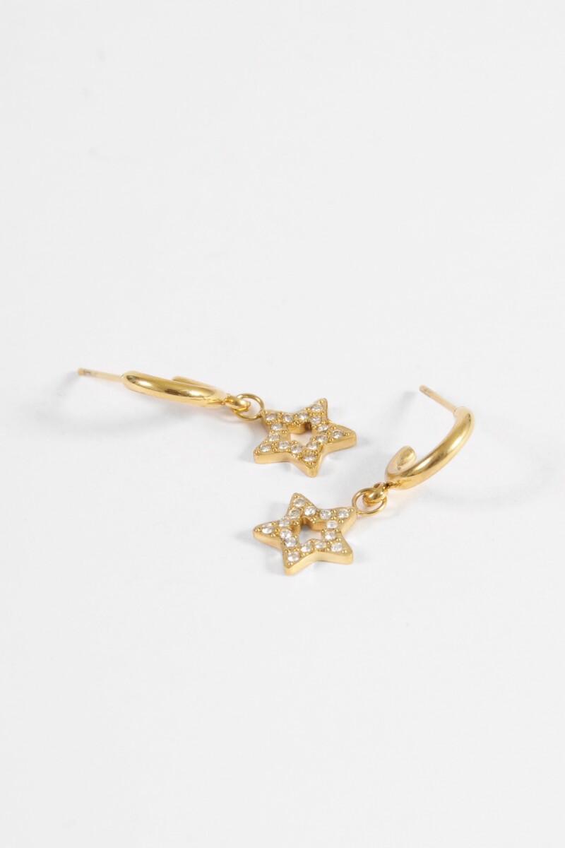 Aros dije estrella strass acero dorado