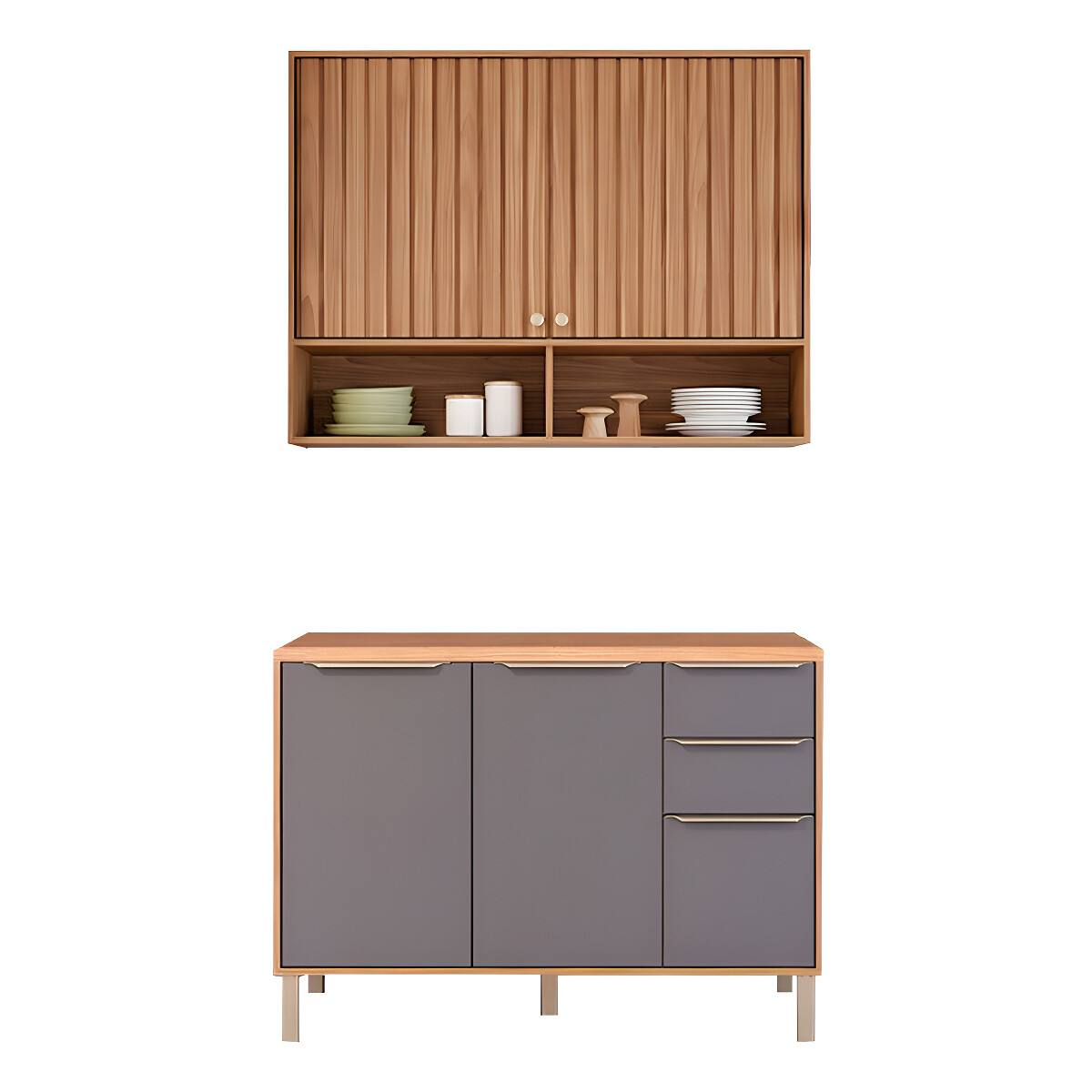 Bajo Mesada Sin Tapa Y Aéreo Mgm Divina 120cm Mdf Moderno Color Nogal/grafito 