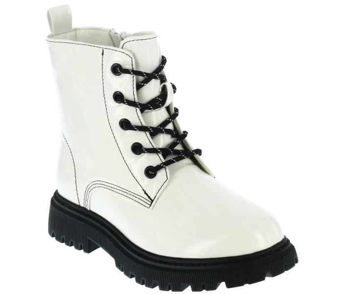 Bota borcego SUVY de charol y contraste de colores White