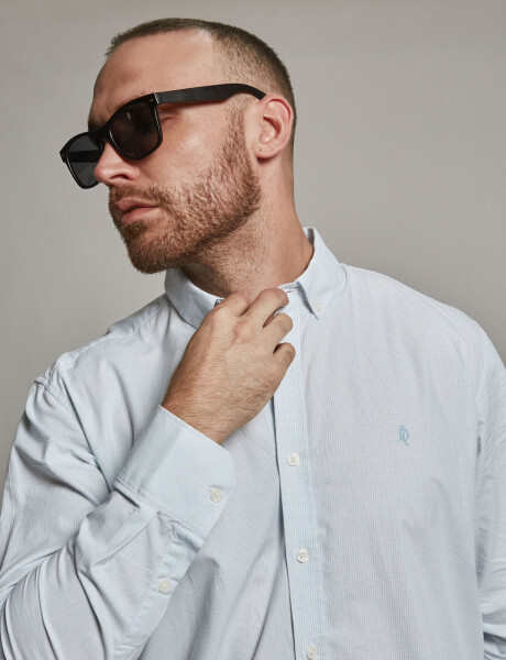 Camisa micro cuadros celeste