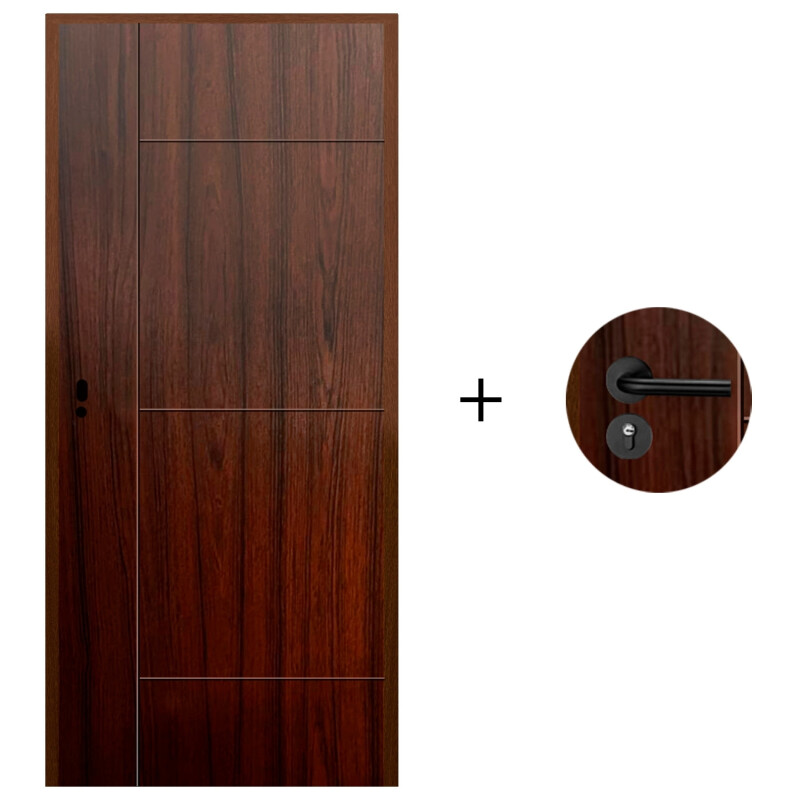 Puerta Desarmada Interior en MDF con Marco y Cerradura Lumax Marrón Teak Diseño Ankara Herraje Negro